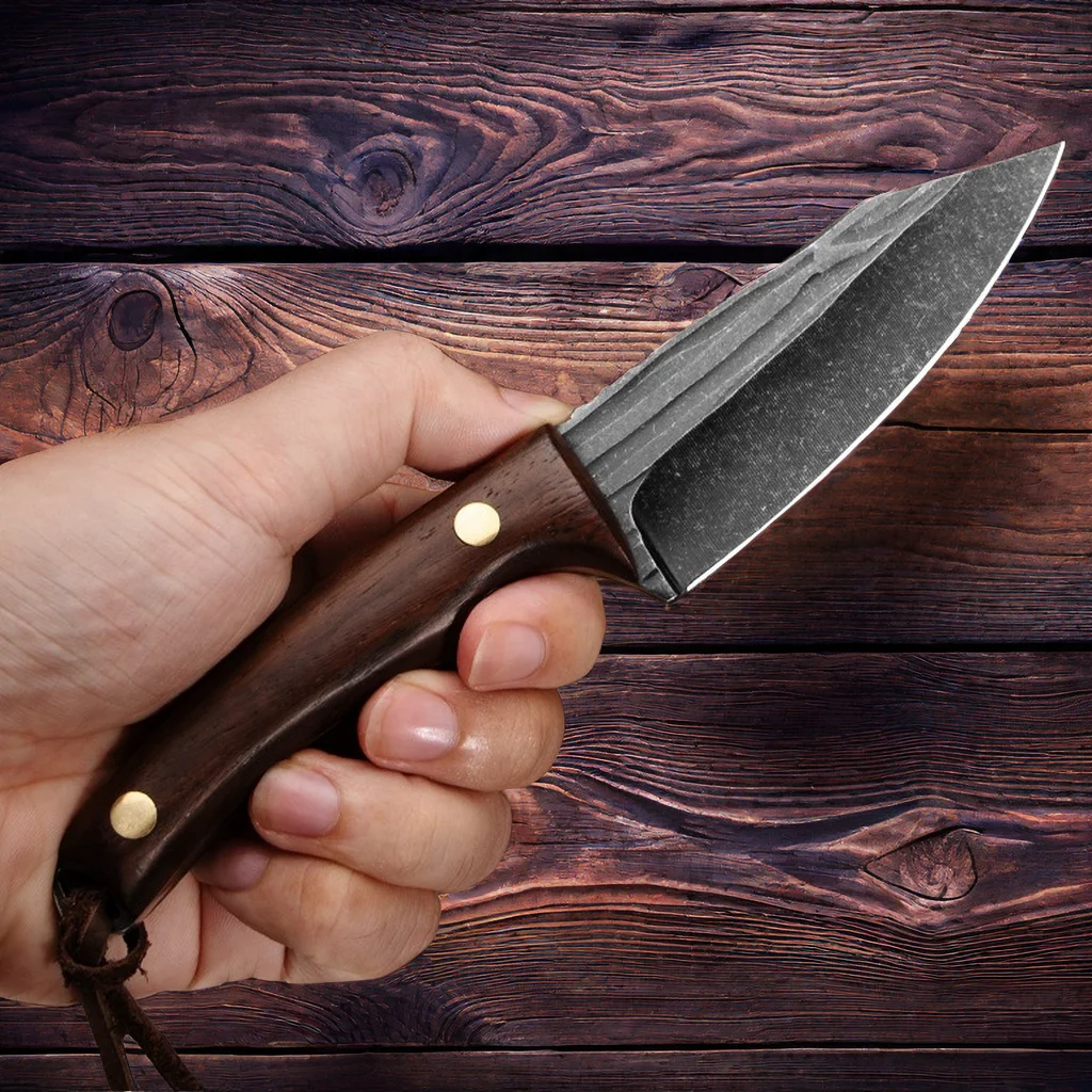 Wooden Handle Sharp Forged Boning Knife Outdoor Survival Multi-purpose Knife Household Portable BBQ Meat Cleaver Knife