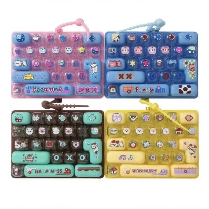 Cute 26 Grid Keyboard Fidget Toy Keychain Cartoon Printed Stress Relief Toy Portable Pendant For Kids Student Decompression Gift