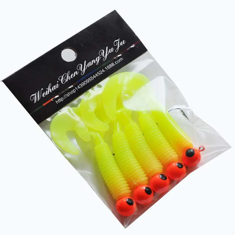 2Pcs/lot  jig hook 5g 6cm soft tail lure bait worm maggot silica fishing tackle grub bait for fishing perch tackle Silicone bait