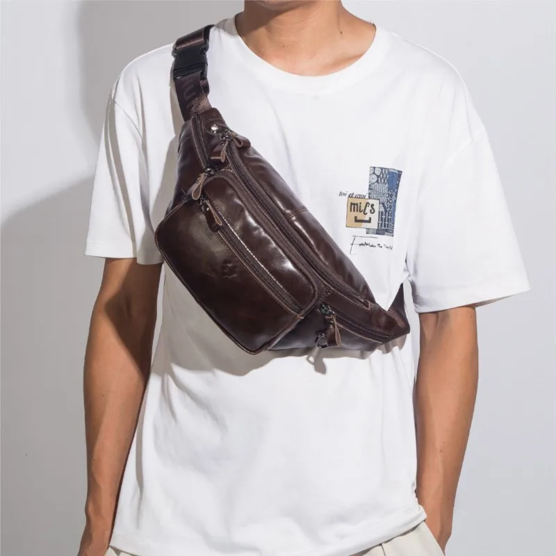 مصمم الراقية الفاخرة الرجال جلد طبيعي الخصر حقيبة الأعمال التنقل الرياضة في الهواء الطلق Crossbody حقيبة صدر للرجال Bolsas De Hombres #4