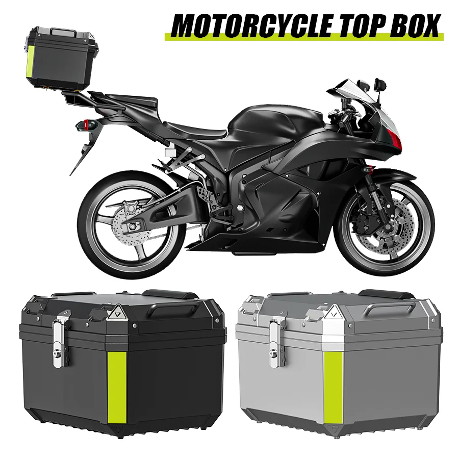 45L Motorcycle Tail Box Top Case Lockable Luggage Helmet Storage Rear Tour Box With Reflective Design Waterproof Storage Carrier