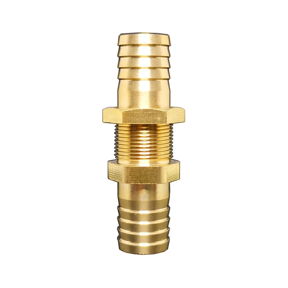 Latão Bulkhead Mangueira Barb Fitting Connector, Água Gás Fuel Pipe Fitting, 6mm, 8mm, 10mm, 12mm, 13mm, 14mm, 16mm, 19mm, 25mm