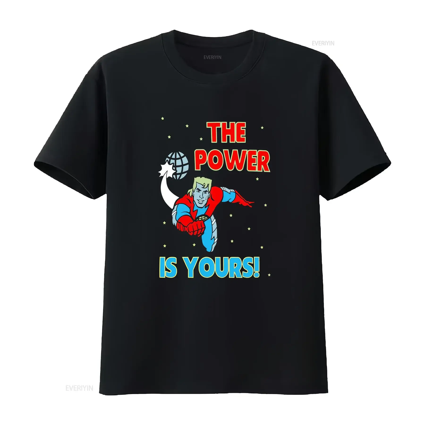 Captain Planet The Power Is Yours Cartoon Retro T Shirt vintage Washed Top For Everyday Wear streetwear homme graphic Unisex