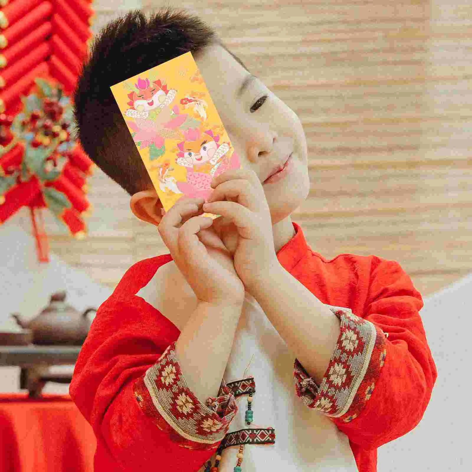 

6 Pcs Cute Red Envelope Chinese Style 2024 New Year Bronzing Cartoon Dragon Mixed Pack Paper Envelopes Writing Letter