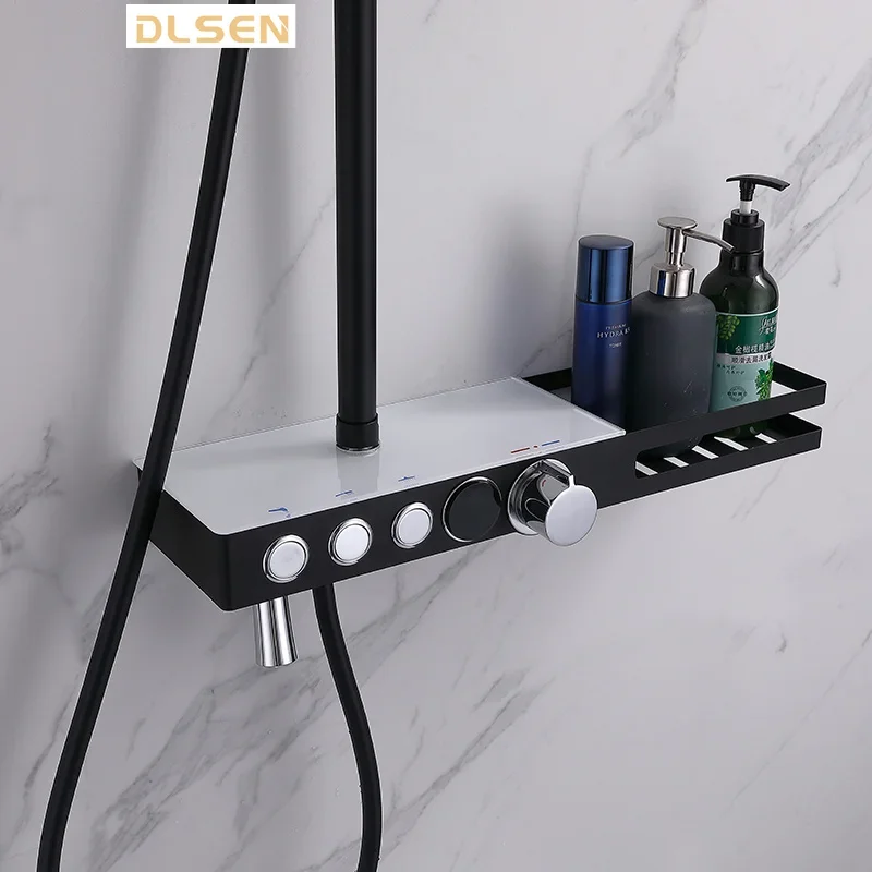 Modern Design High End Shower Faucet Shower Mixer Sets Bathroom Shower System Sets with Shampoo Holder for Hotel Bathroom view 3