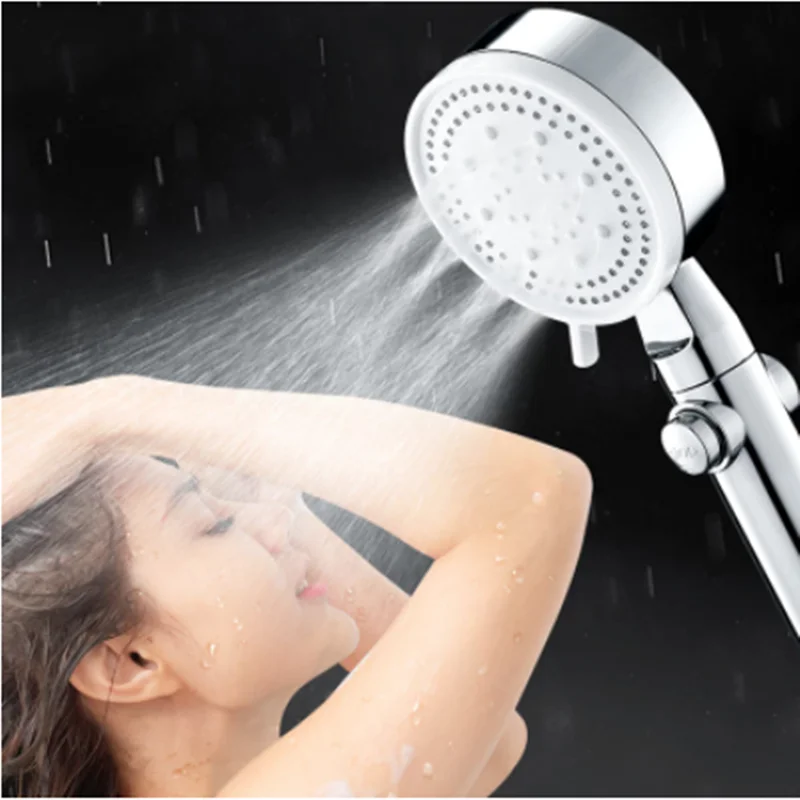 5 Modes Shower Head Adjustable High Pressure Water Saving Shower One-key Stop Water Massage Shower Head for Bathroom Accessories