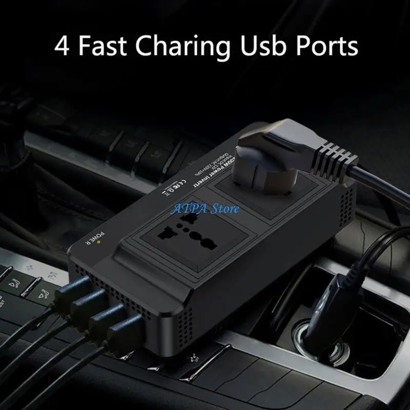 

U13C 200W Car Power Inverter DC12V To AC220V Converter 4USB Modified Sine Converter Adapter Fast Chargers Accessories