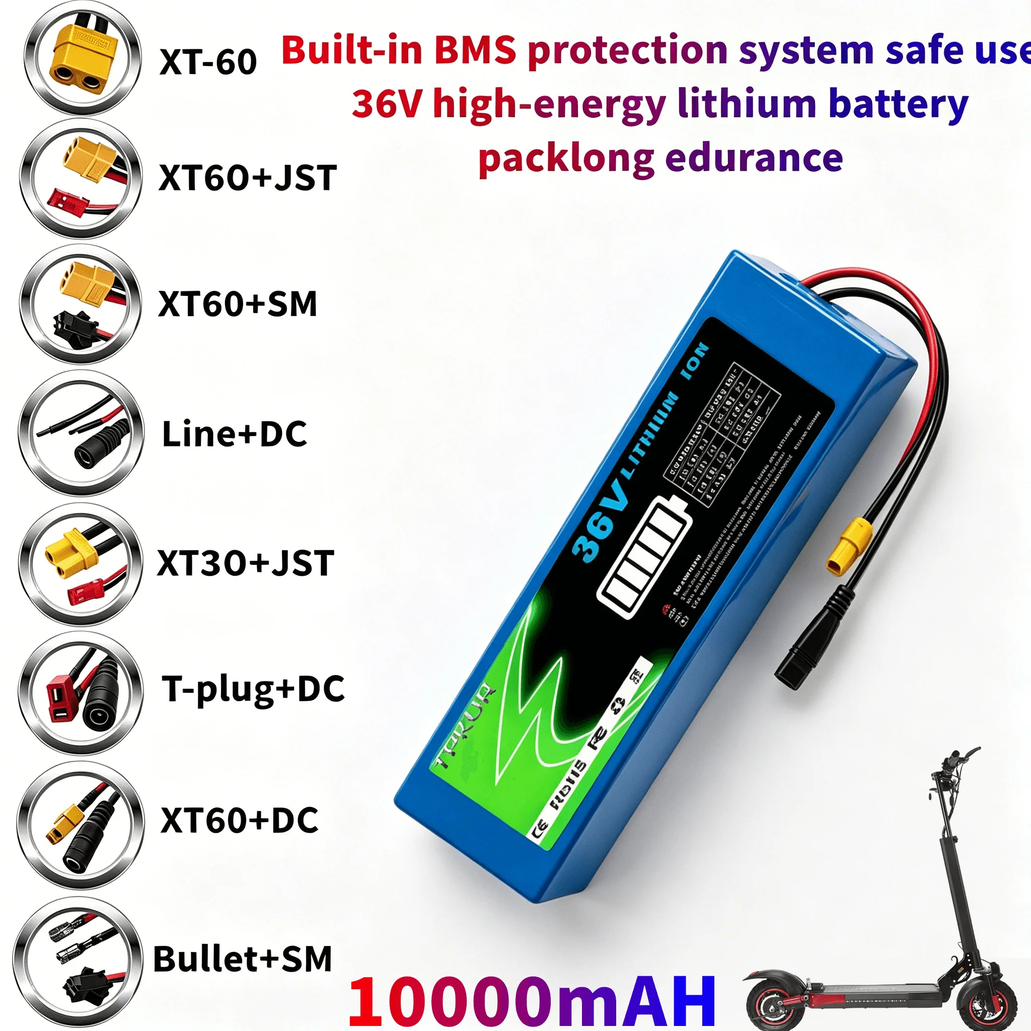 

36V 10000mAh 18650 lithium battery pack with 10S3P rechargeable battery and built-in BMS electric scooter+charger