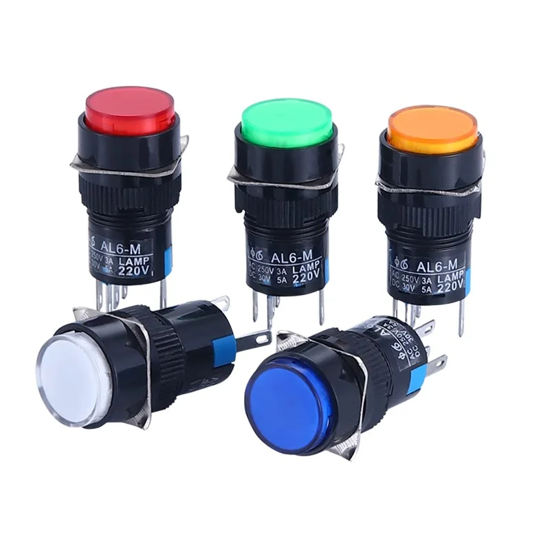 5PCS 16mm With Light 24V 5Pin Push Button Switch AB6 Small Round Self-Locking Self-Reset Start Up Switch 3A/250V Power Switch