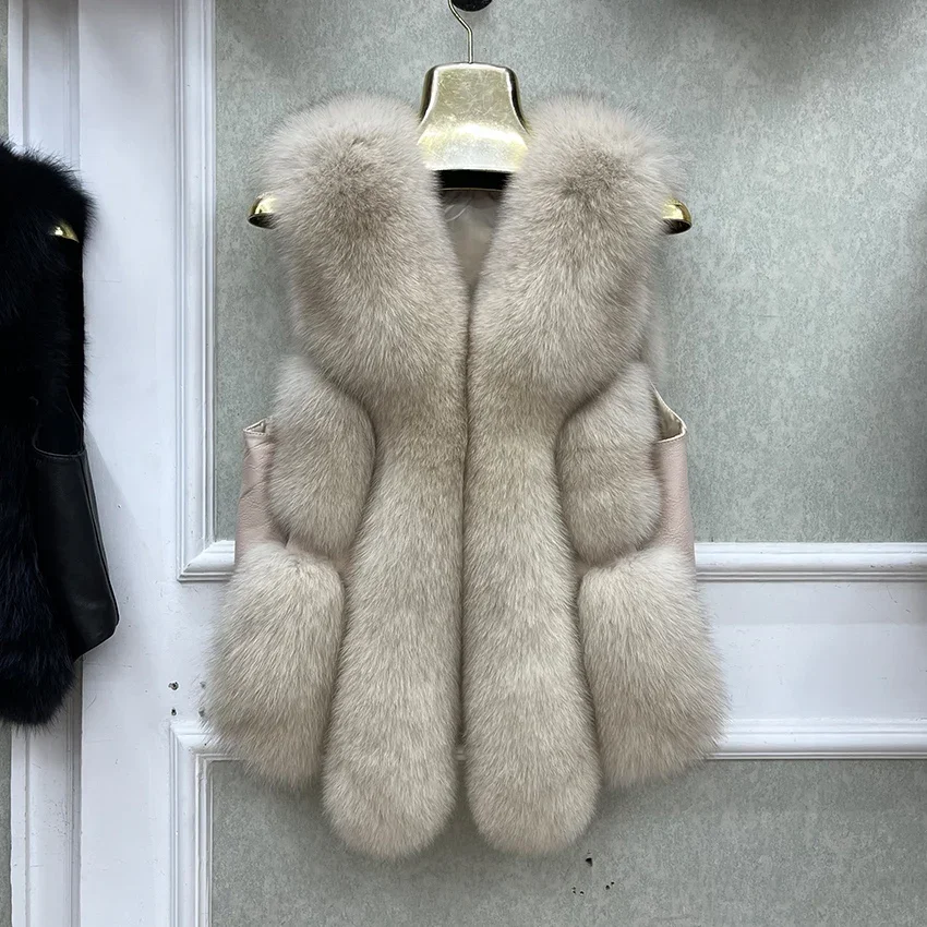 2024 Nuovo Autunno Inverno Caldo Cappotto da Donna Naturale Reale Gilet di Pelliccia di Volpe di Spessore di Media Lunghezza Gilet di Lusso Giacca Femminile Streetwear