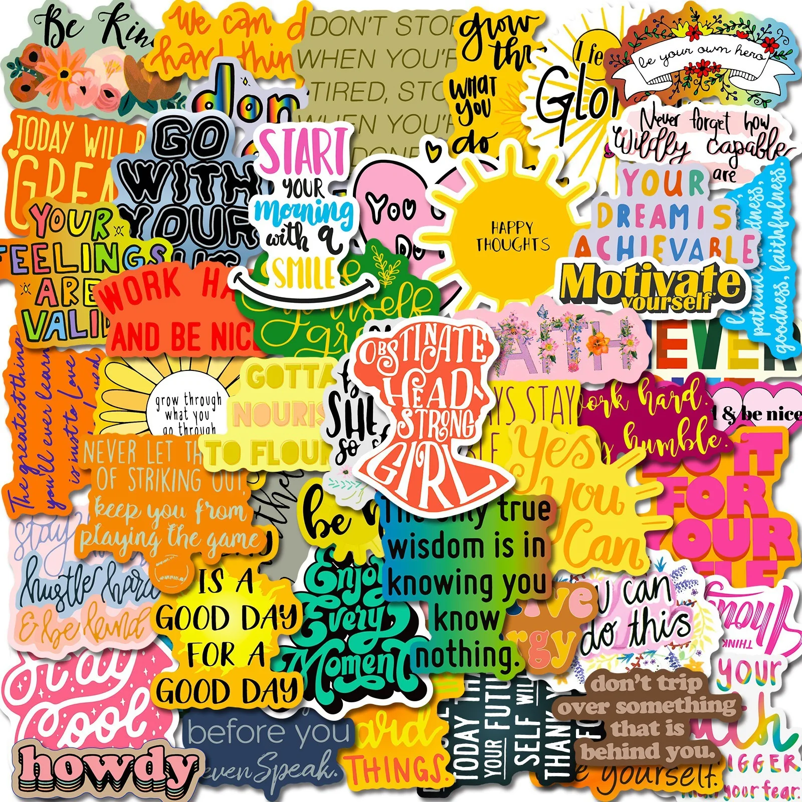 50 pçs dos desenhos animados texto inspirador adesivos diy bagagem adesivos inglês criativo graffiti estacionário adesivos