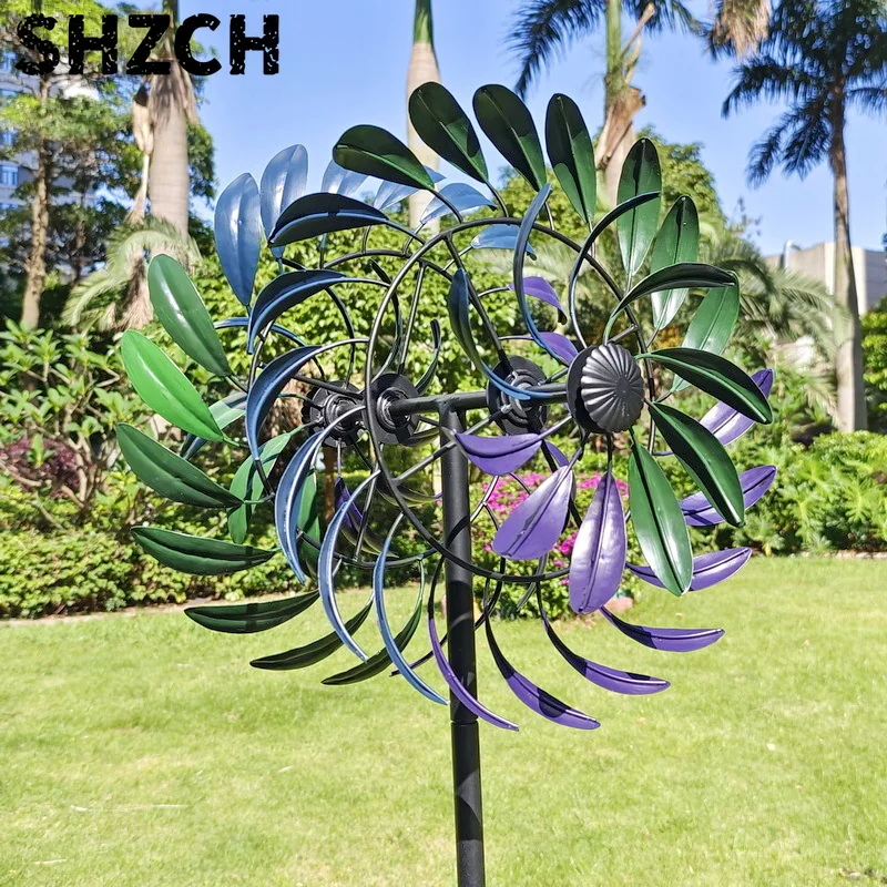 outdoor-iron-windmill-four-tier-rainbow-pinwheel-garden-yard-decor-villa-lawn-floor-type-ornament-rotating-metal-wind-spinners