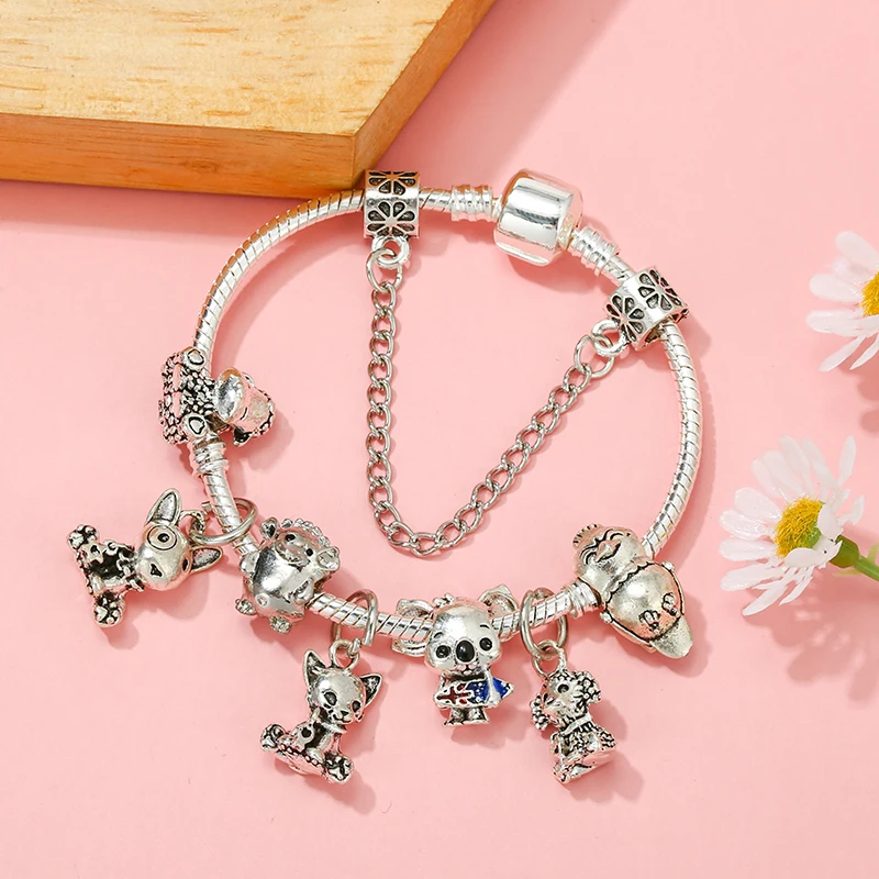 Cartoon Animals Charm Bracelets With Cat Hedgehog Dog Beads Bracelet Bangles For Women Girls Boy Diy Jewelry Gift Dropshipping