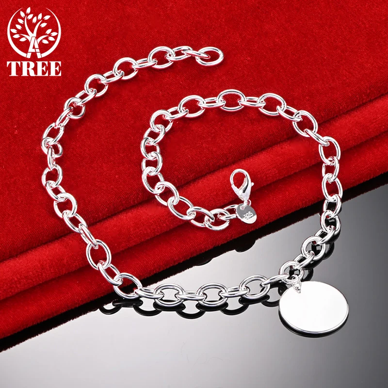 

ALITREE 925 Sterling Silver Circular Hang Tag Chain Necklaces For Woman Party Engagement Wedding Birthday Fashion Charm Jewelry