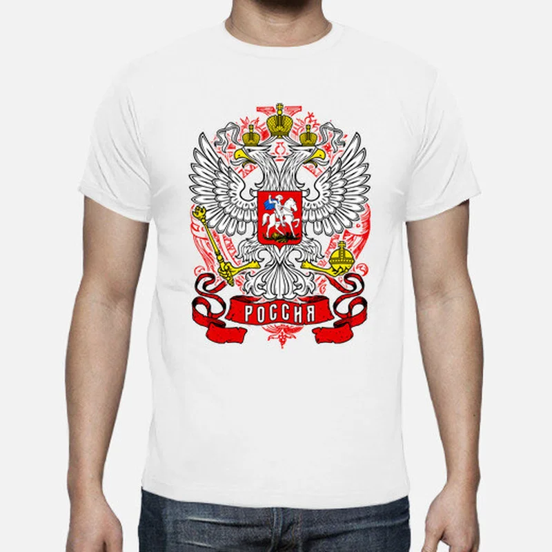 Russia Coat of Arms Shield Double Headed Eagle Men T-Shirt Short Sleeve Casual 100% Cotton Shirts