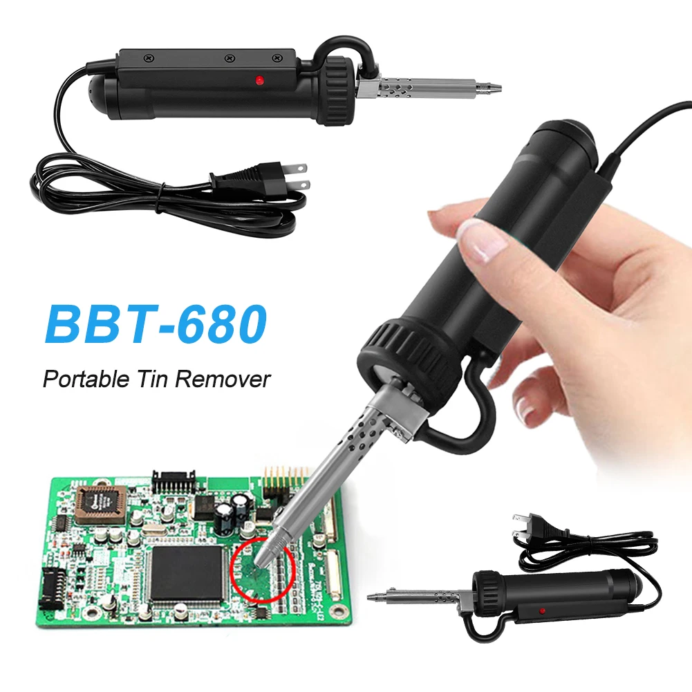 BBT-680 Electric Vacuum Solder Sucker Desoldering Suction Tin Pump Repair Tool with 3Nozzle Electric Tin Soldering Repair Tool