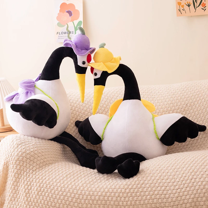 Cute Cartoon Red-Crowned Crane in Hat Plush Animal Doll Kawaii Room Decor Ornaments Soft Kids Toys for Girls Throw Pillows Toys