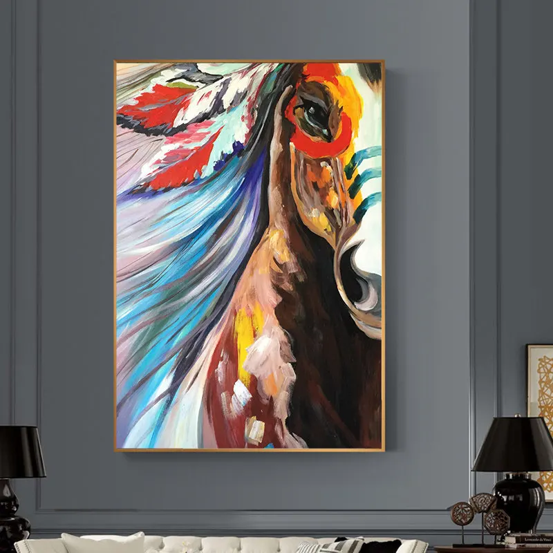 

OuzerQing 100% Hand Painted Oil Painting On Canvas Abstract Animal Horse Wall Art Living Room Picture Home Decoration Unframed