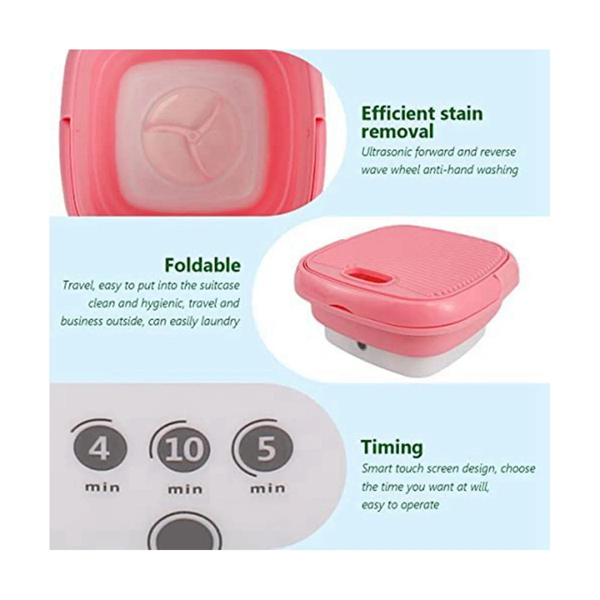 Pink Washing Machine, Mini Folding Washing Machine Combo with Small Collapsible Drain Basket EU Plug