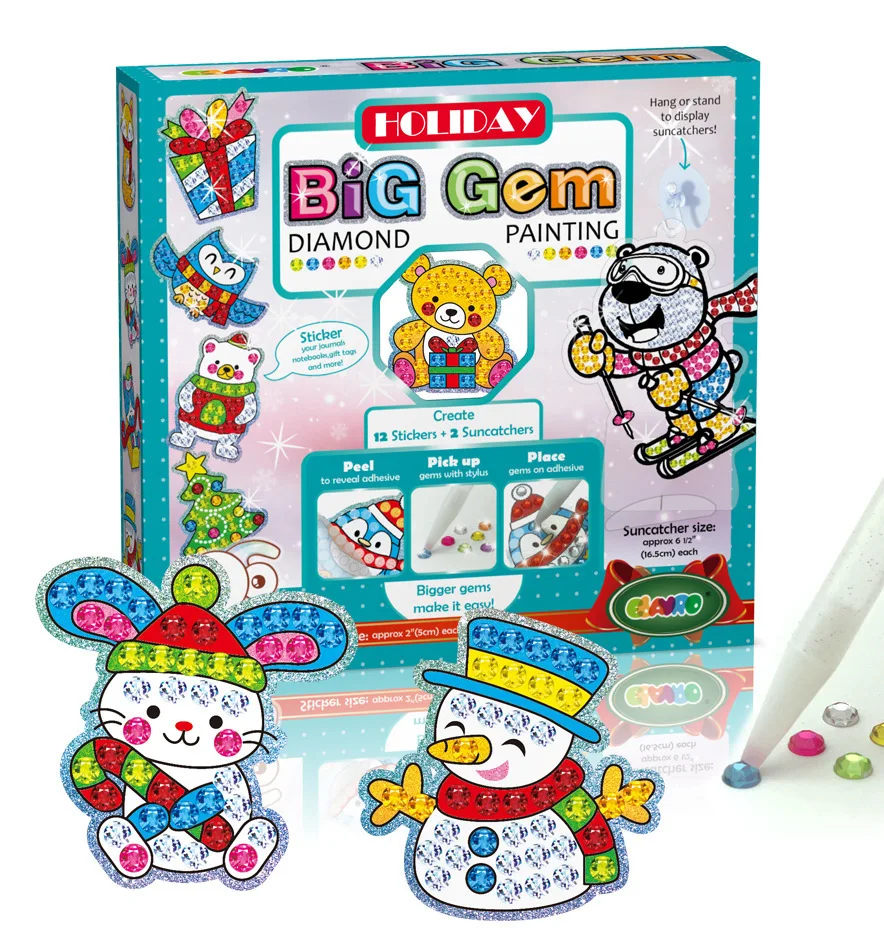 Creativity Toy for Kids Big Gem 5D Diamond Painting Kit-Create your own 12 Cartoon Stickers And 2 Big Diamond Pendant