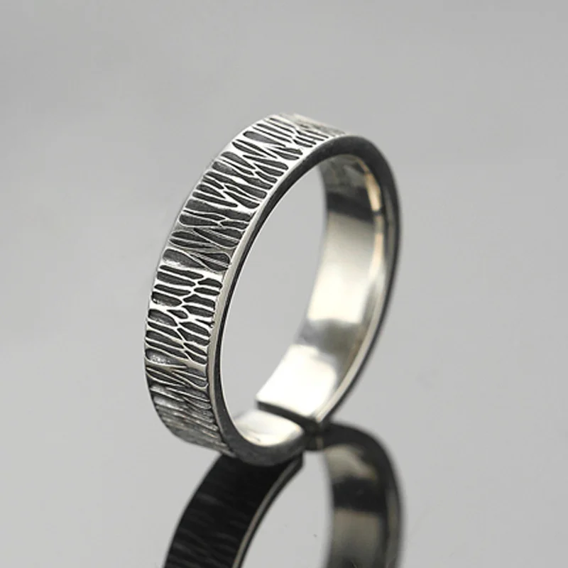 Top Grade 925 Sterling Silver Ring For Boyfriend Anniversary Accessories Vintage Lines Pattern Ring Male Index Finger Jewelry