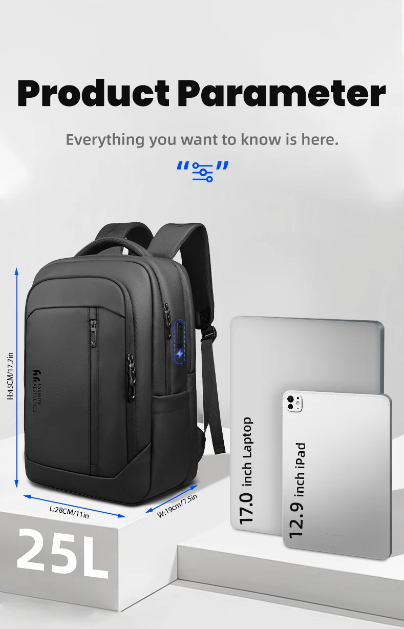 HK Neuer Design-Reiserucksack für Herren, großer Business-Rucksack für Arbeit, Pendeln, wasserdichte Oxford-Rucksäcke, 17-Zoll-Laptoptaschen mit USB – Detail 13