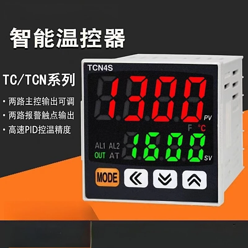 48×48mm Digital PID Temperature Controller TCN4S-24R, Dual Alarm Output Panel Mount Thermostat