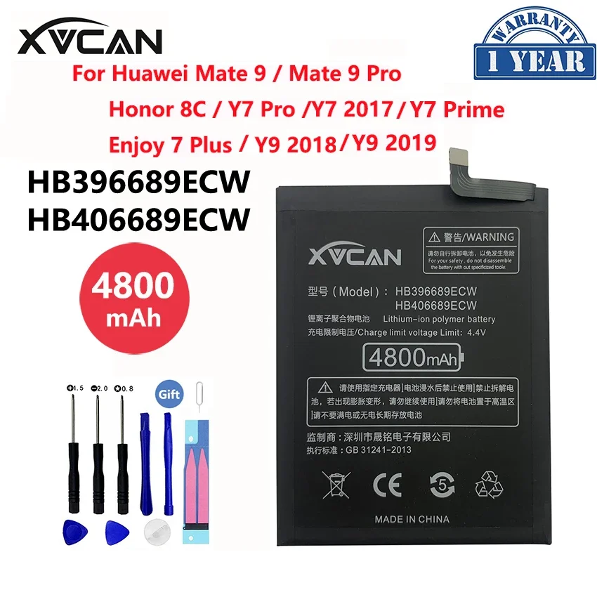 Original XVCAN HB406689ECW 4800mAh Phone Battery For Huawei Mate 9 Honor 8C Y7 Pro 2017 Prime Enjoy 7 Plus Y9 2018 2019 Batteria