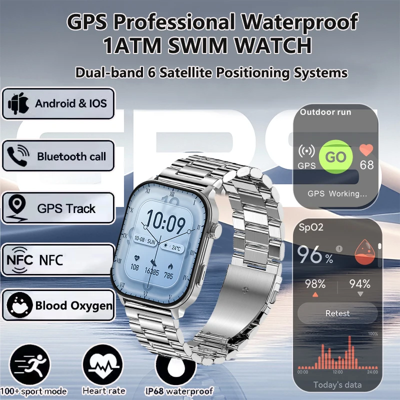

2025 New Smart Watch AMOLED Dynamic Heart Rate and Blood Oxygen Monitoring NFC 3ATM Waterproof Fitness GPS Sports Smart Watch