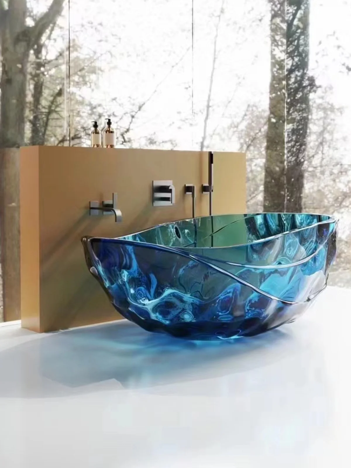 Transparent crystal resin bathtub water ripple color Hotel B&B design bathtub freestanding one