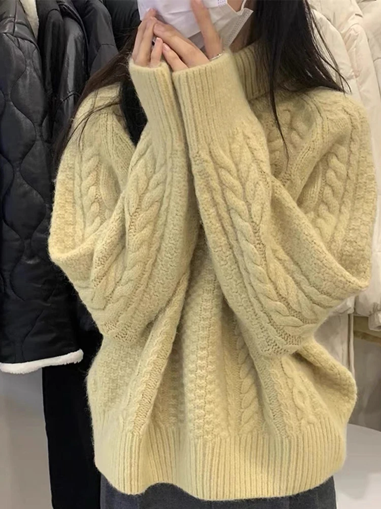 

2025 New Knitted Sweater Thiened Women's Lazy Sle Top Coat Autumn Winter Warm Long Sve round Ne Casual Faion