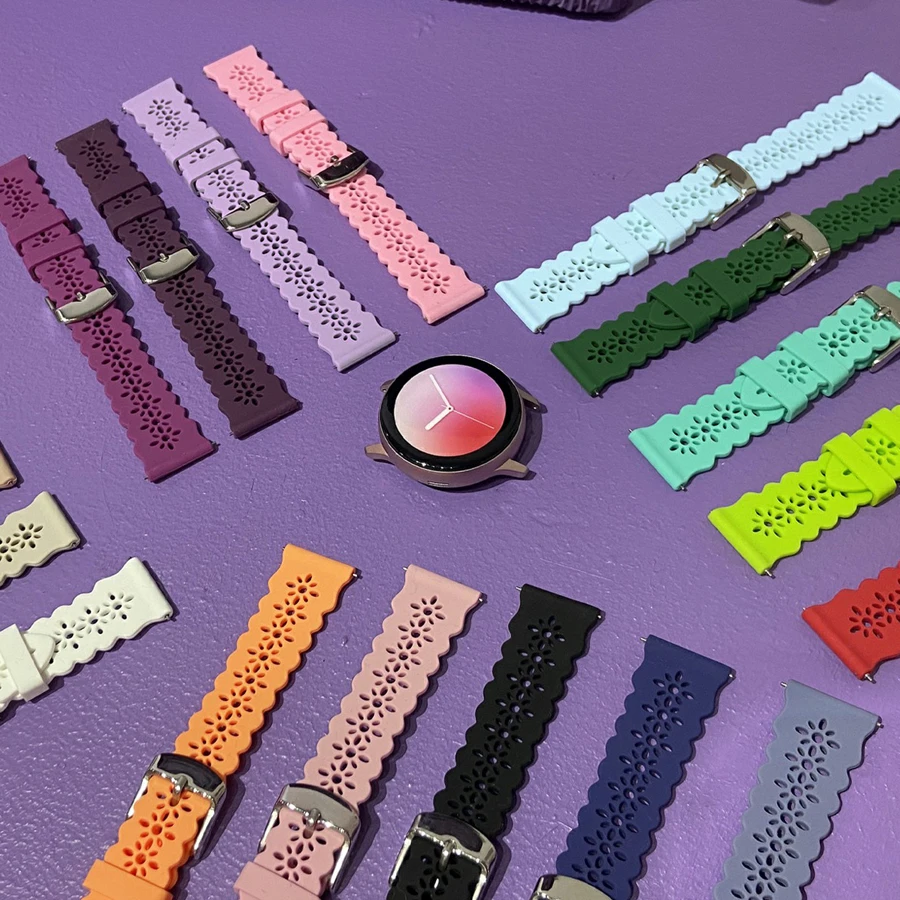 20MM 22MM Plum Bossom Hollow Out Design Silicone Strap for Samsung Galaxy Active 2 Smart Watchband for  Galaxy Watch 4 classic 4