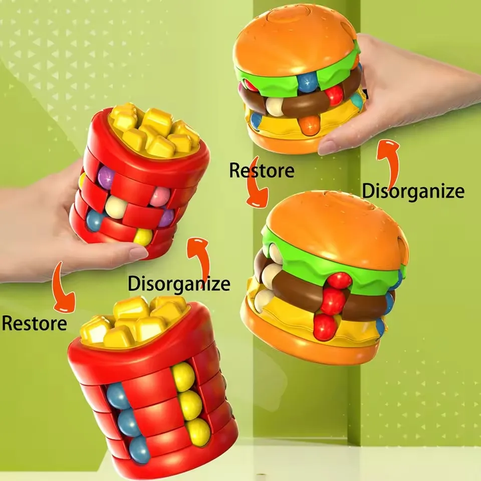 Hambúrguer batatas fritas feijão mágico alívio do estresse fidget espiral rolo bola brinquedo criativo educacional para crianças