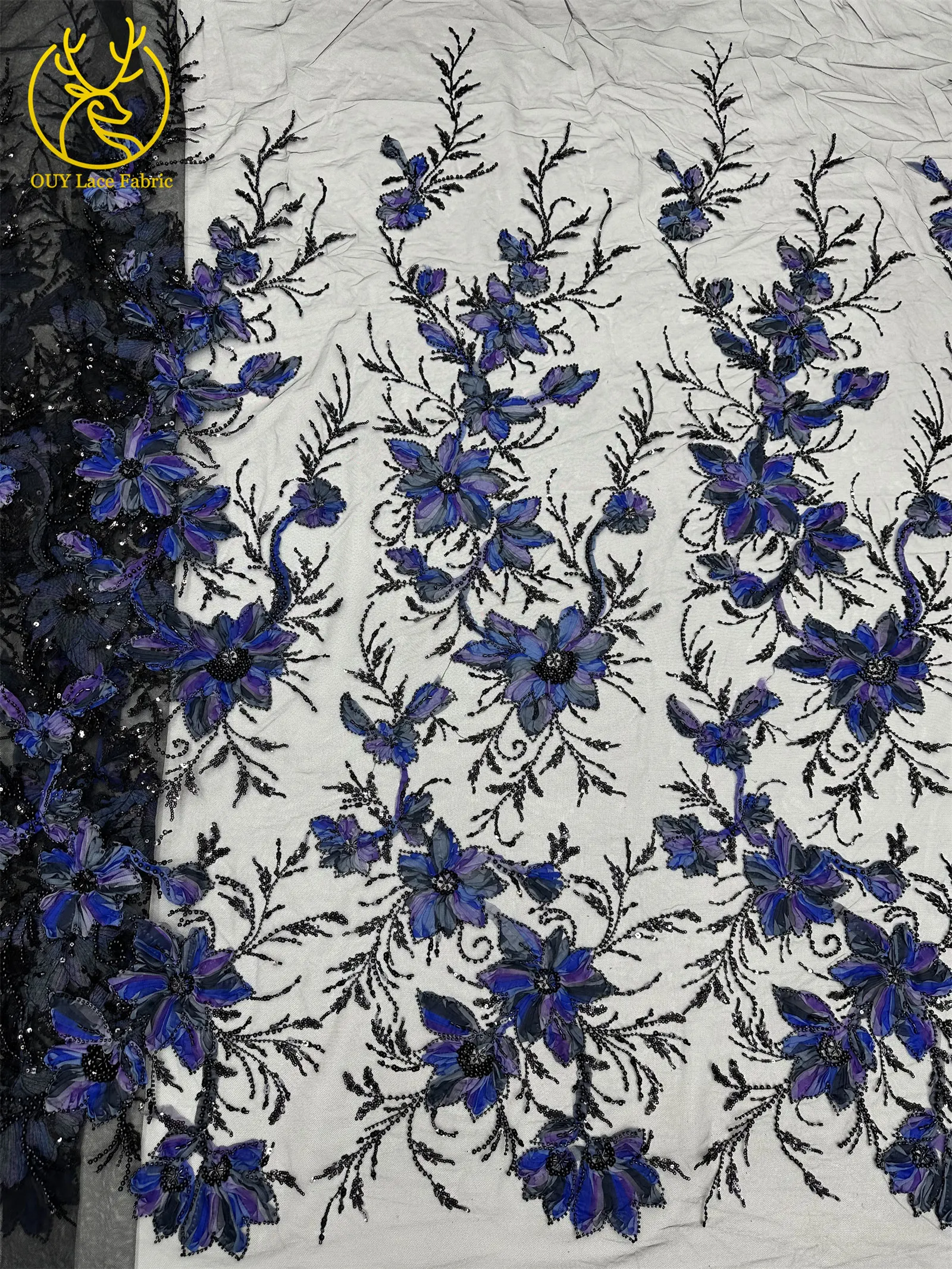 Nigerianischer 3D-Perlen-Tüll-Spitzenstoff, 2026, modischer afrikanischer französischer Pailletten-Mesh-Spitzenstoff, geeignet für Hochzeits-Party-Kleider – Detail 10