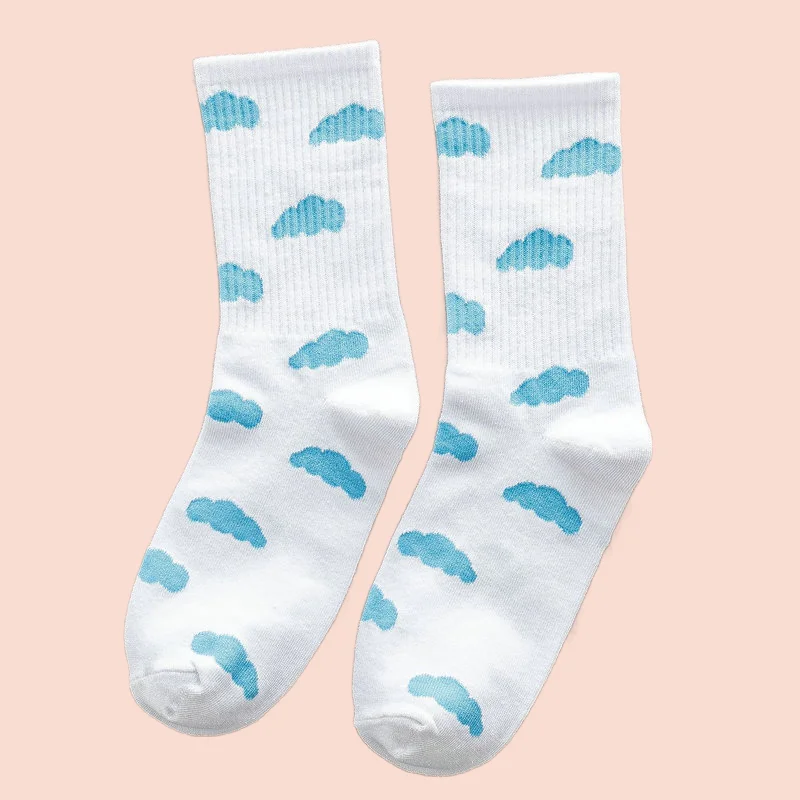 

3/6 Pairs Spring and Autumn Cloud Women's Socks Women's Mid-tube Socks Sweat-absorbent Breathable Short Cotton 2024 New Socks