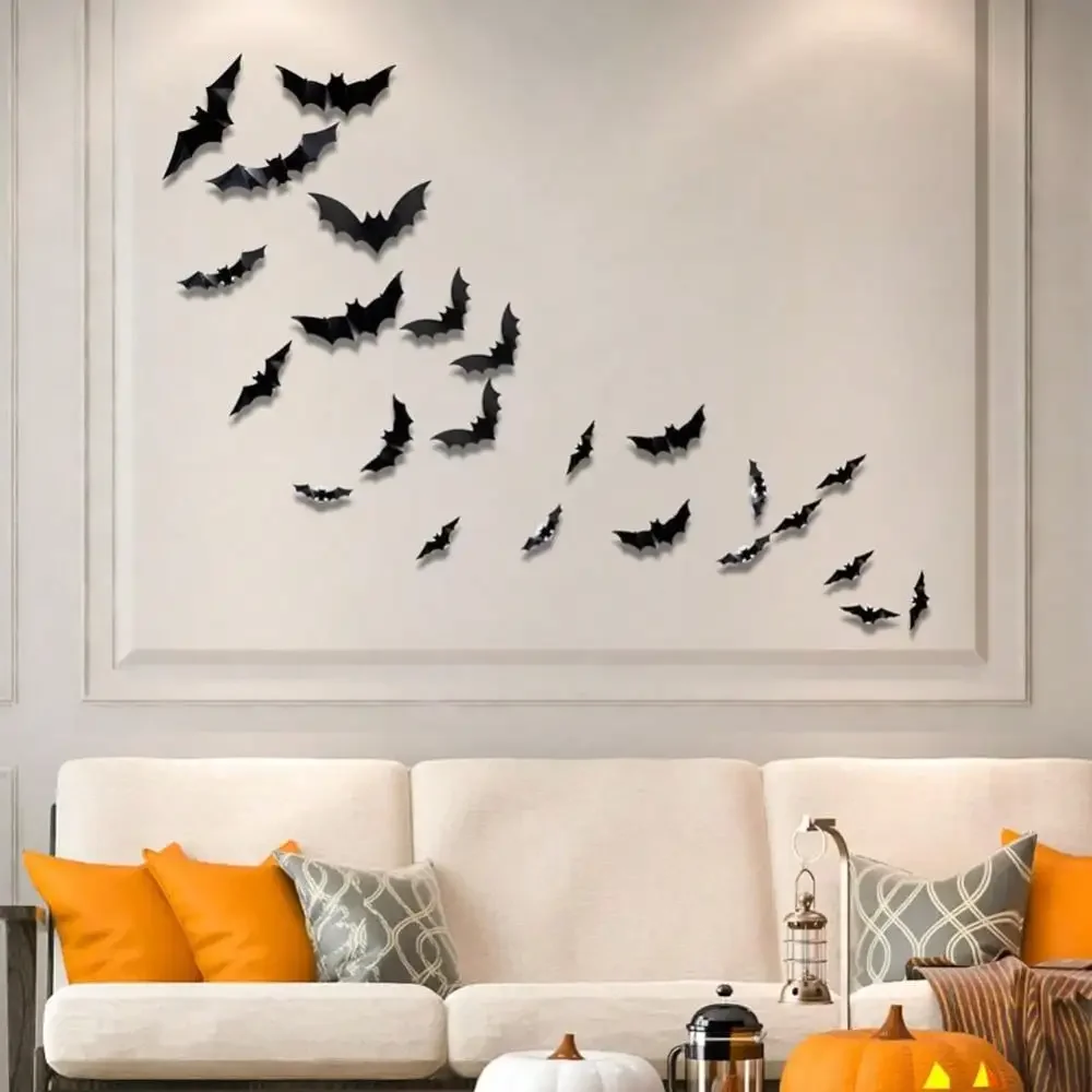 Glow-In-The-Dark 3D Bat Wall Stickers For Kids Room Decor - Waterproof Removable PVC Halloween Wall Decals For Bedroom, Window & Party , 24-Pack