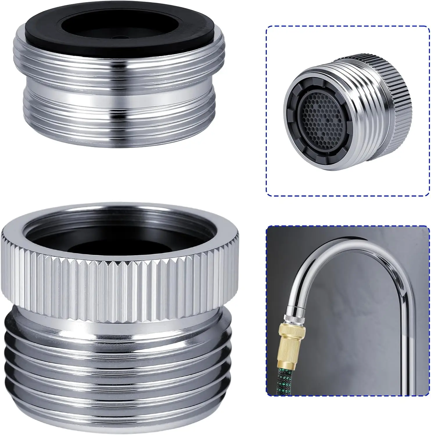 

Faucet to Garden Hose Adapter with Aerator, 3/4" GHT Thread, Chrome Brass