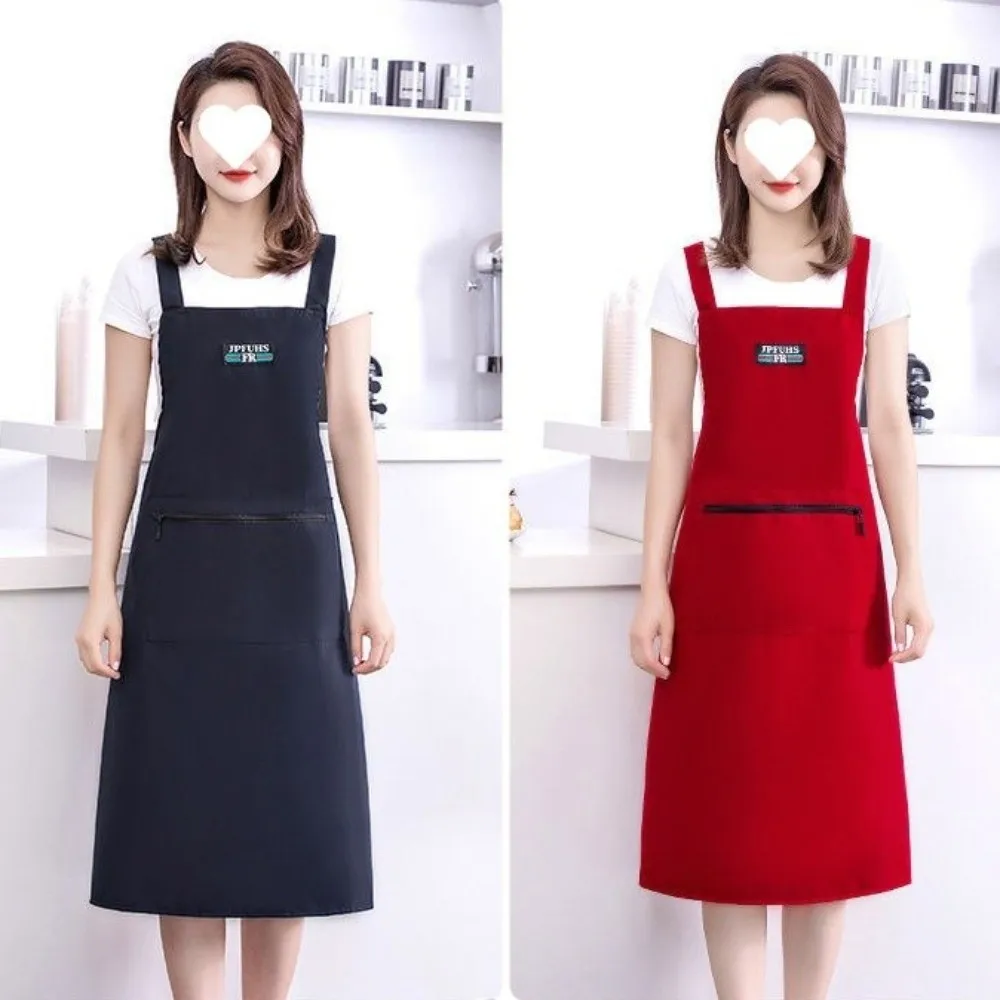 

New Waterproof Cooking Apron Large Pockets Breathable Working Clothes Oil Proof Solid Color Cafe Overalls for Catering Work