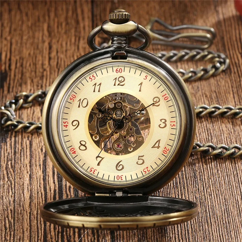 Retro Pocket Watch for Men Women Manual Mechanical Watches Pendant FOB Chain Handwind Skeleton Clock reloj Gift