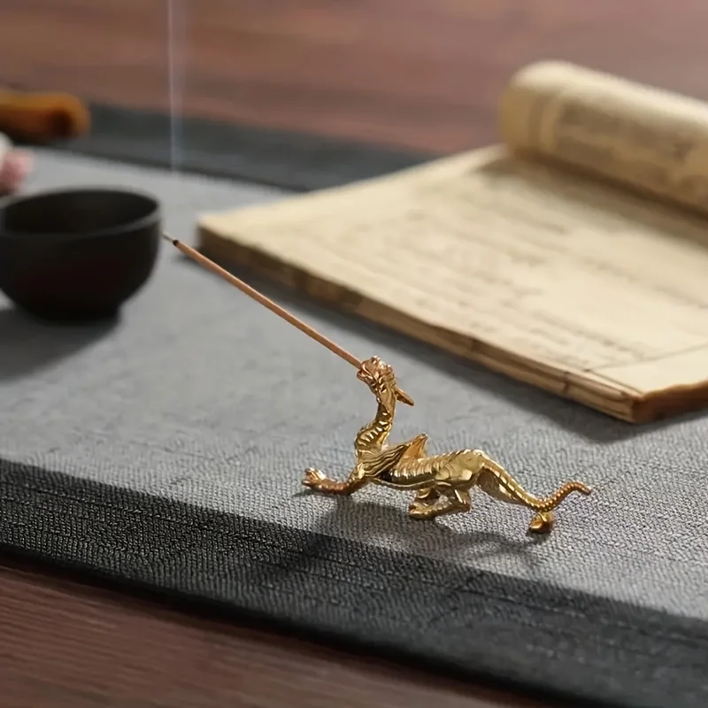 1Pc Metal Gold Dragon Incense Stick Burner Dragon Incense Holder Mini Sandalwood Censer Home Office Decor (Without Incense)