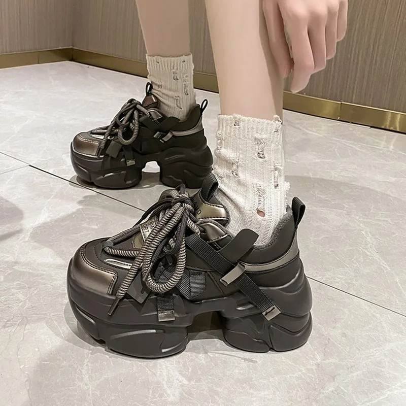 جديد 8 سنتيمتر النساء الشتاء الدافئة أحذية رياضية مكتنزة سميكة القاع أحذية عالية منصة فلكنيز أحذية الخريف بلينغ أحذية رياضية غير رسمية أبي #4