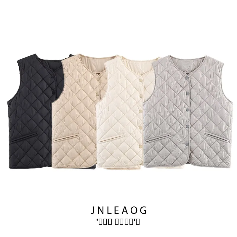 

JNLEAOG Women's Knitted Cotton Vest Autumn New Sle Svel Patchwork Diamond Quilted Polyester Fiber round Ne Commute