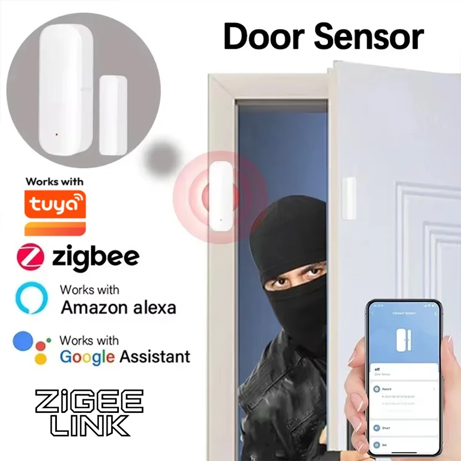 1-4PCS Zigbee Door Window Sensor with App Notification Alert for Home Security&amp;Smart Home Automation Compatible Alexa Google