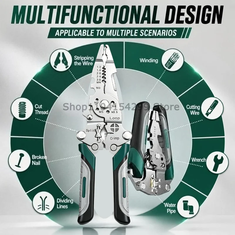 Multifunctional Copper Stripper Electrician’s Wire Cable Stripper Crimper Cable Cutter Stripper Crimping Pliers Repair Tool - view 5