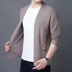 Simplicity Commuter Men's Clothing 2023 Autumn and Winter New Splice Pockets V-neck Long Sleeve Solid Color Oversize Sweater