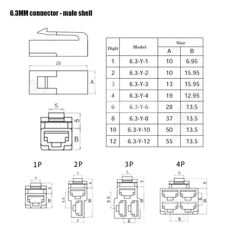 Automotive connector car motorbike electrical plug socket kit 6.3mm-1P-12P high current male and female docking connector