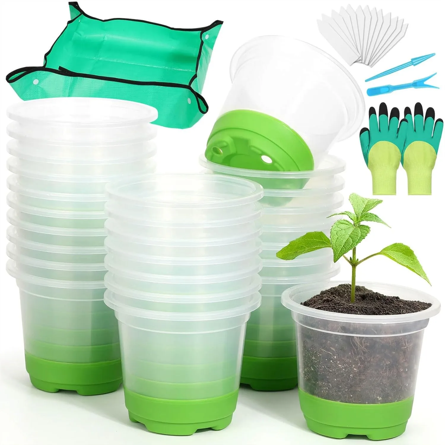 

57 Pcs Seed Starter Kit with Silicone Base Pots, Repotting Mat, Gloves, Labels & Tools for Easy Transplant