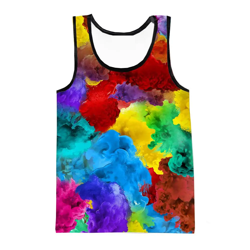 

New Style Boys And Girls Rainbow Paint Splash Vest Graffiti Harajuku Street Sleeveless T-shirt Fashion Casual Thin Gym Top