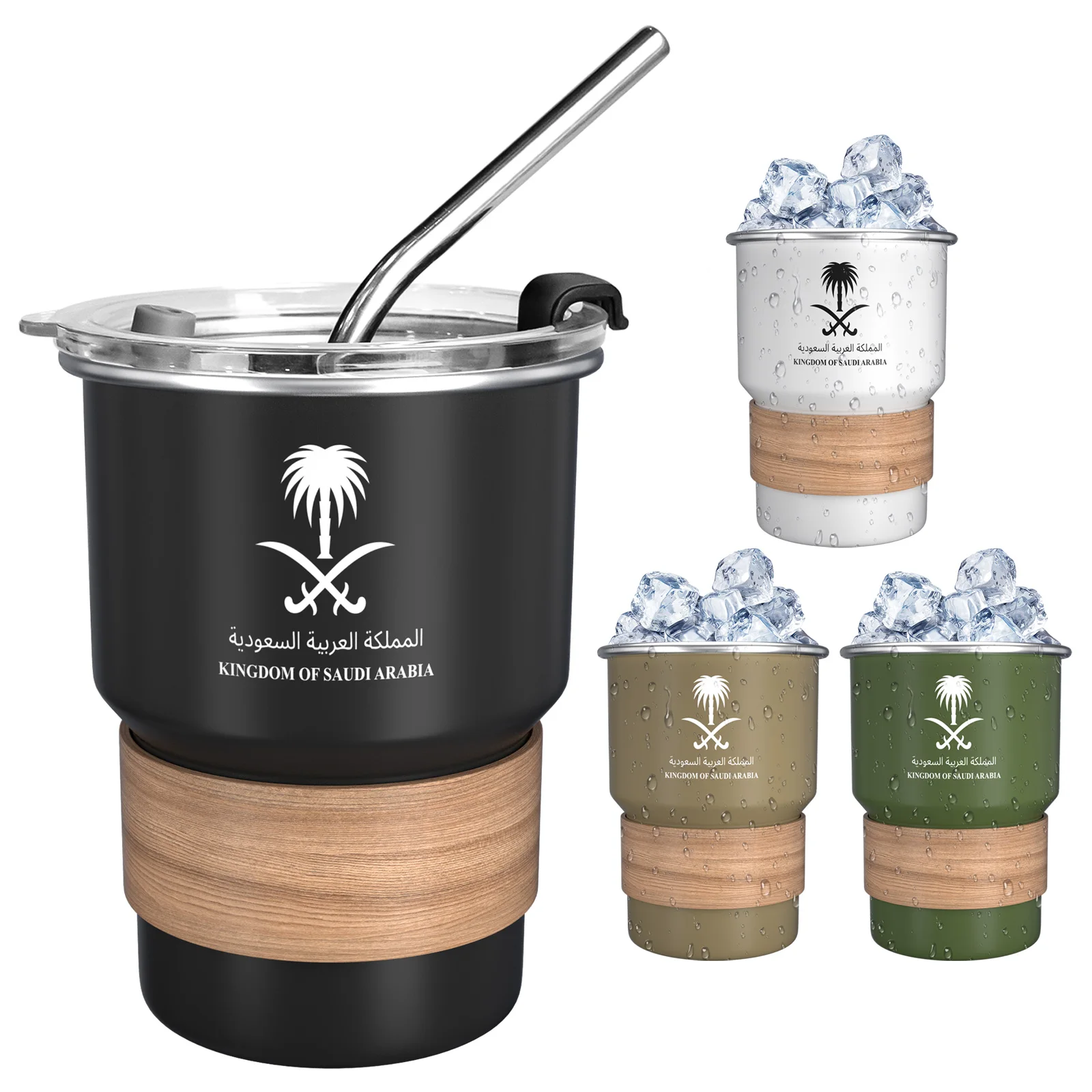 500ML National Emblem of Saudi Arabia Logo Coffee Mug Stainless Steel Water Cup Outdoor Camping Beer Mug with Lid Straw for Gift