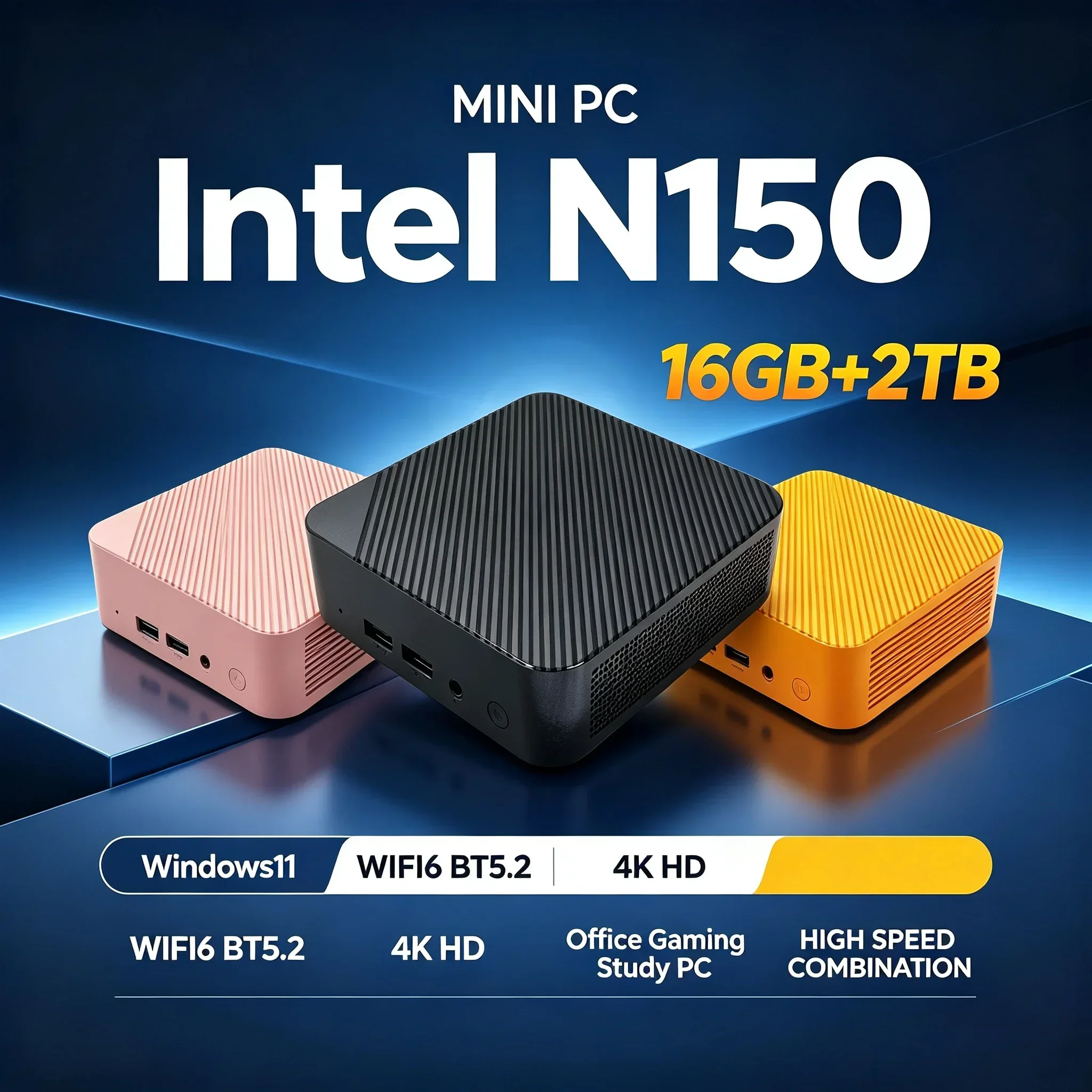 High‑Speed Mini PC Host Intel N150 16GB RAM 1TB/2TB SSD WiFi6 BT5.2 4K HD Portable Mini Desktop PC For Daily Office & Gaming